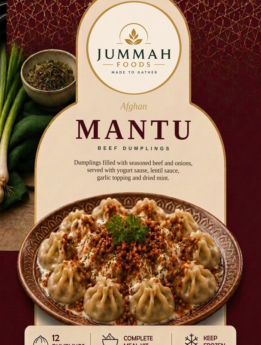 Jummah Foods Afghan Mantu beef dumplings full packaging
